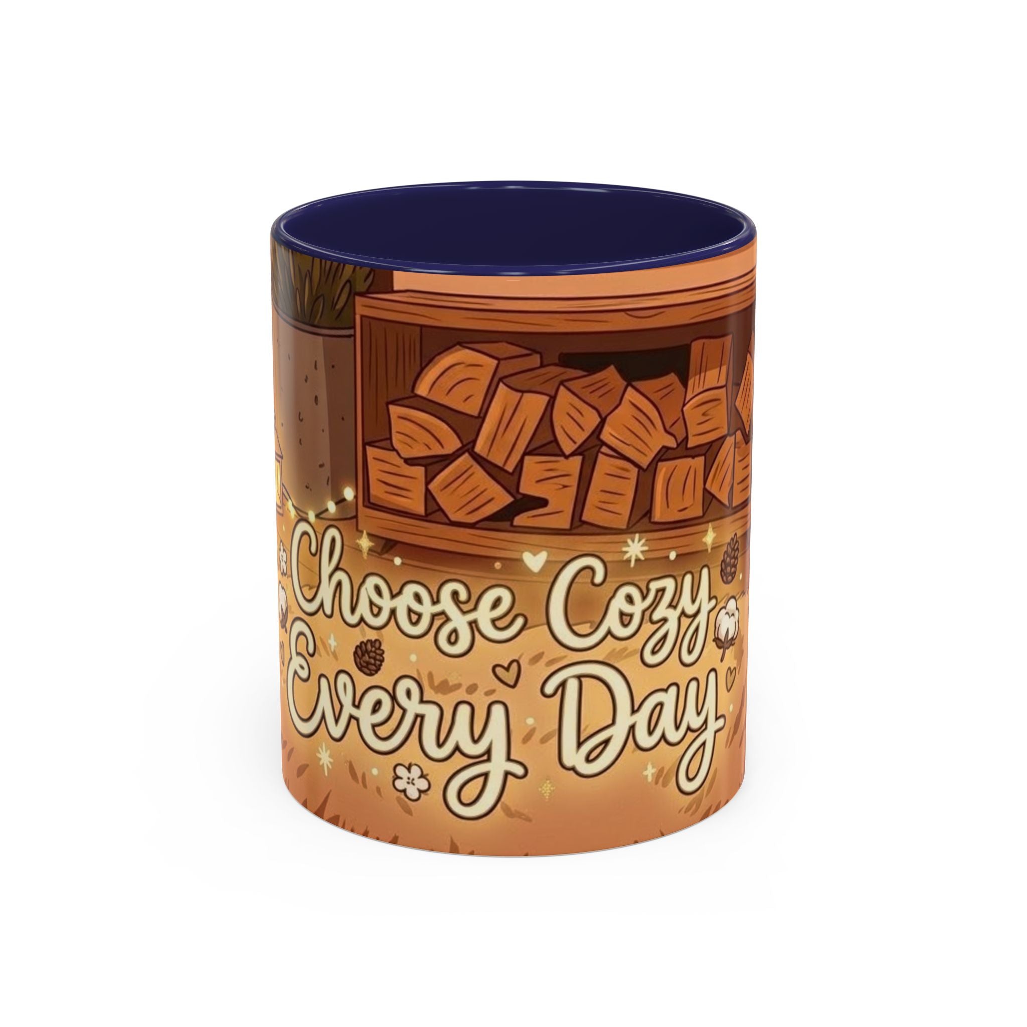 Cozy Fireplace Accent Coffee Mug — "Choose Cozy Every Day"