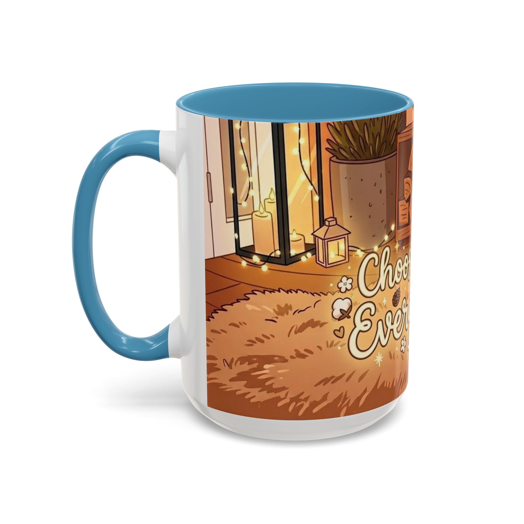 Cozy Fireplace Accent Coffee Mug — "Choose Cozy Every Day"