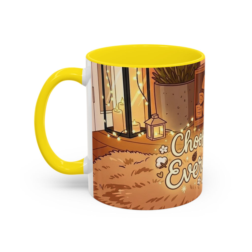 Cozy Fireplace Accent Coffee Mug — "Choose Cozy Every Day"