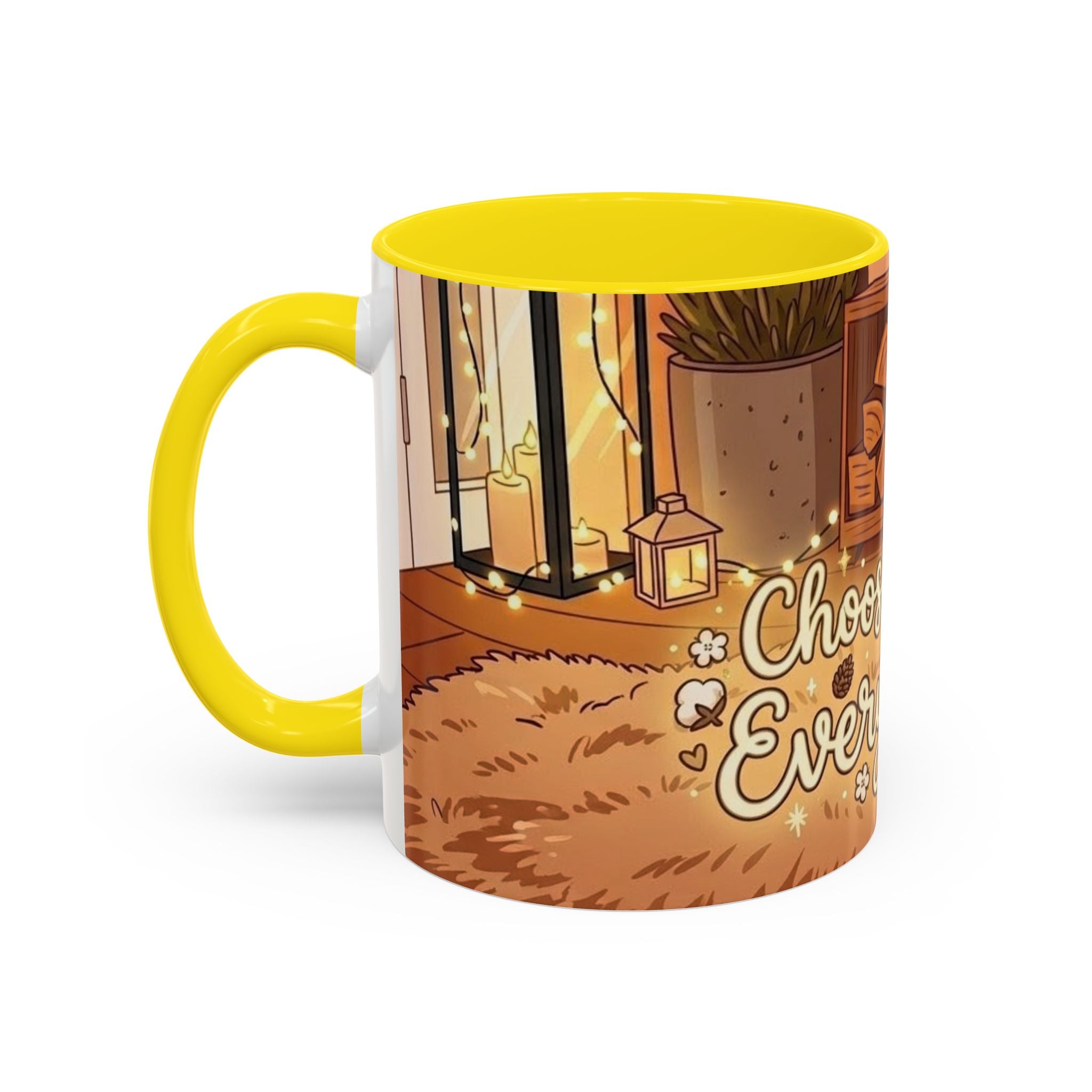 Cozy Fireplace Accent Coffee Mug — "Choose Cozy Every Day"