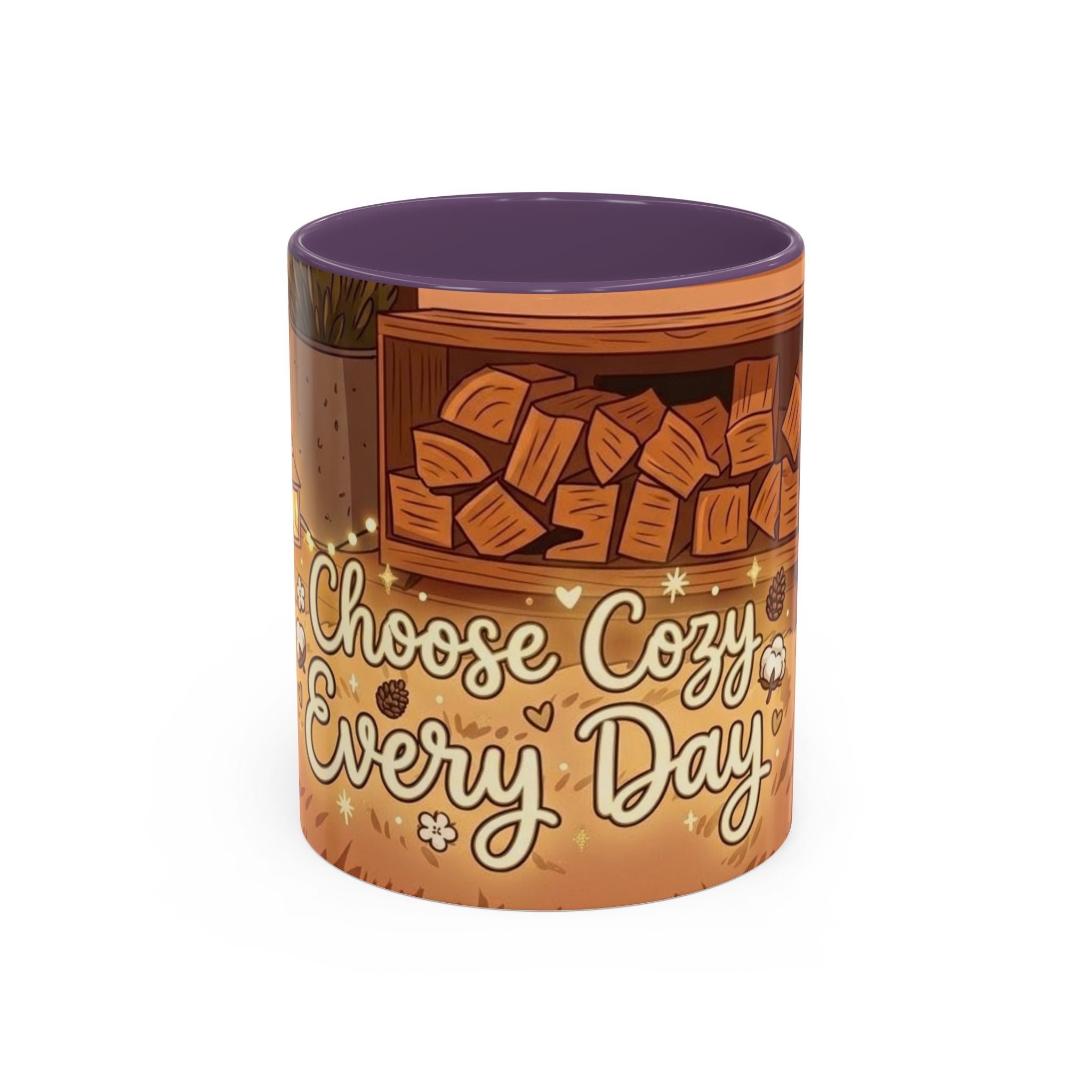 Cozy Fireplace Accent Coffee Mug — "Choose Cozy Every Day"