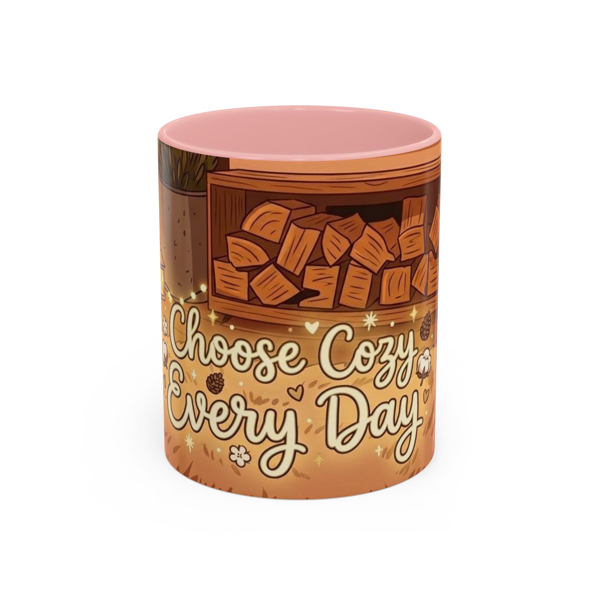 Cozy Fireplace Accent Coffee Mug — "Choose Cozy Every Day"