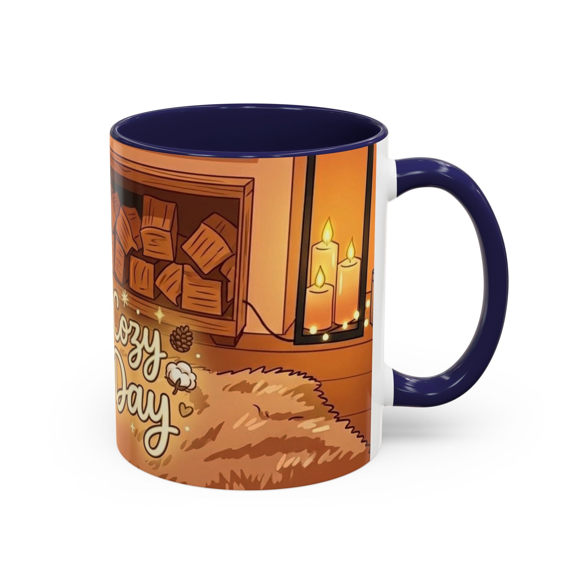 Cozy Fireplace Accent Coffee Mug — "Choose Cozy Every Day"