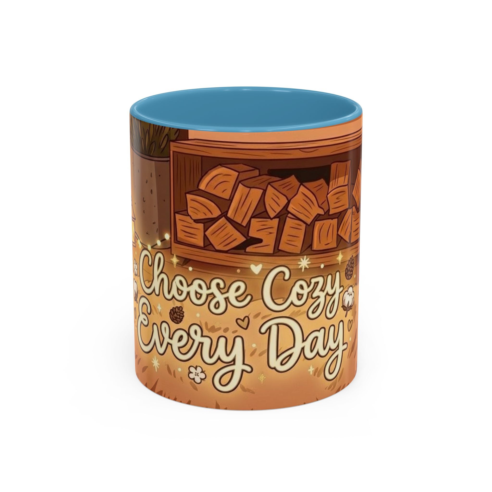 Cozy Fireplace Accent Coffee Mug — "Choose Cozy Every Day"