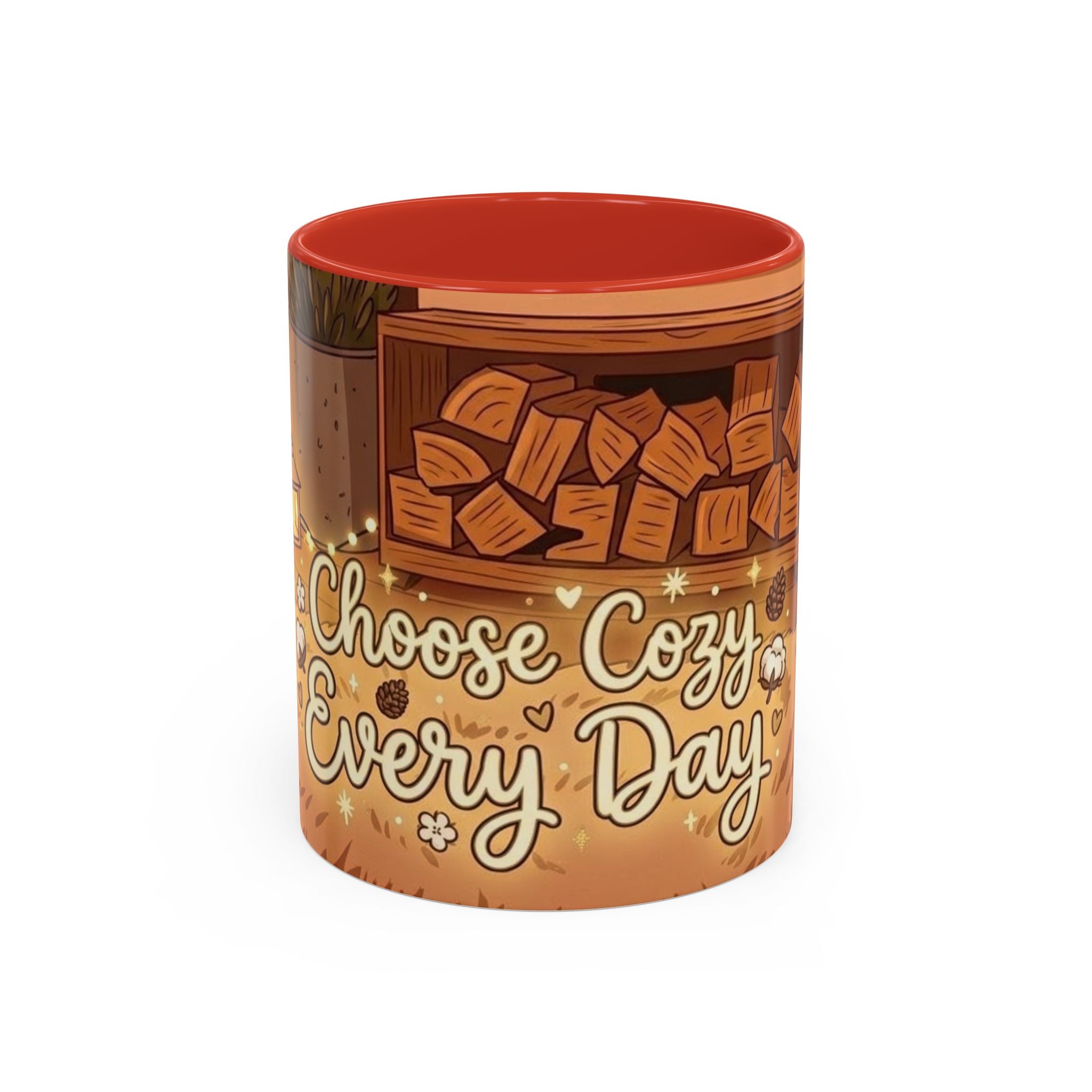 Cozy Fireplace Accent Coffee Mug — "Choose Cozy Every Day"