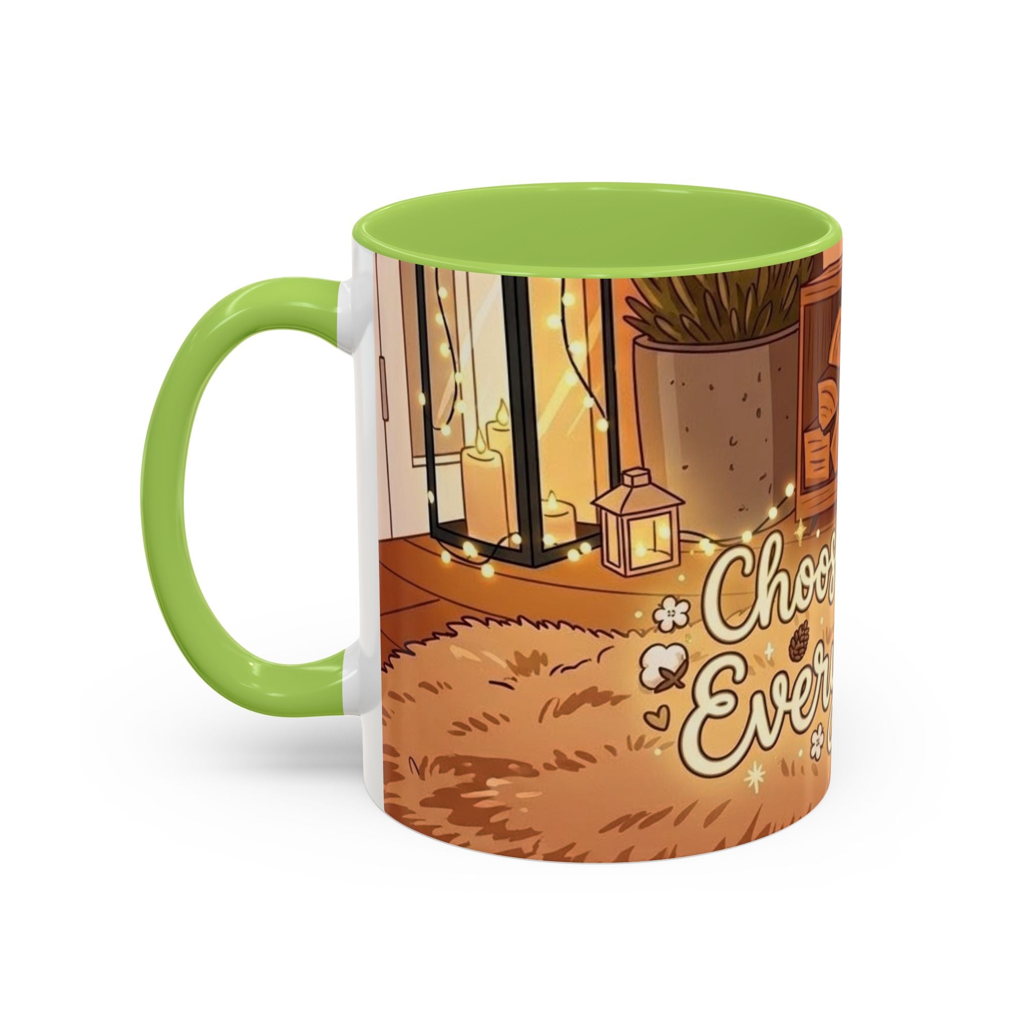 Cozy Fireplace Accent Coffee Mug — "Choose Cozy Every Day"