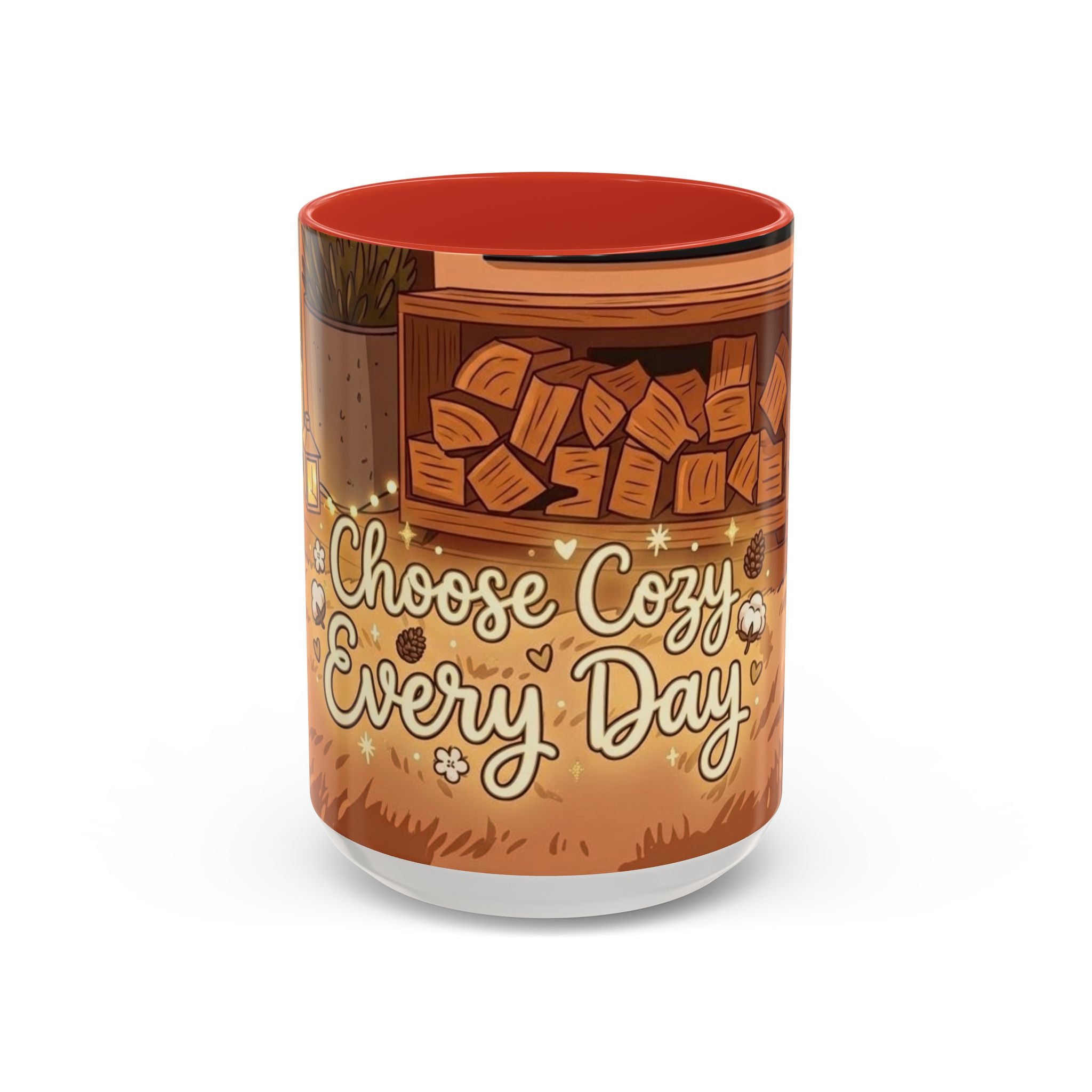 Cozy Fireplace Accent Coffee Mug — "Choose Cozy Every Day"
