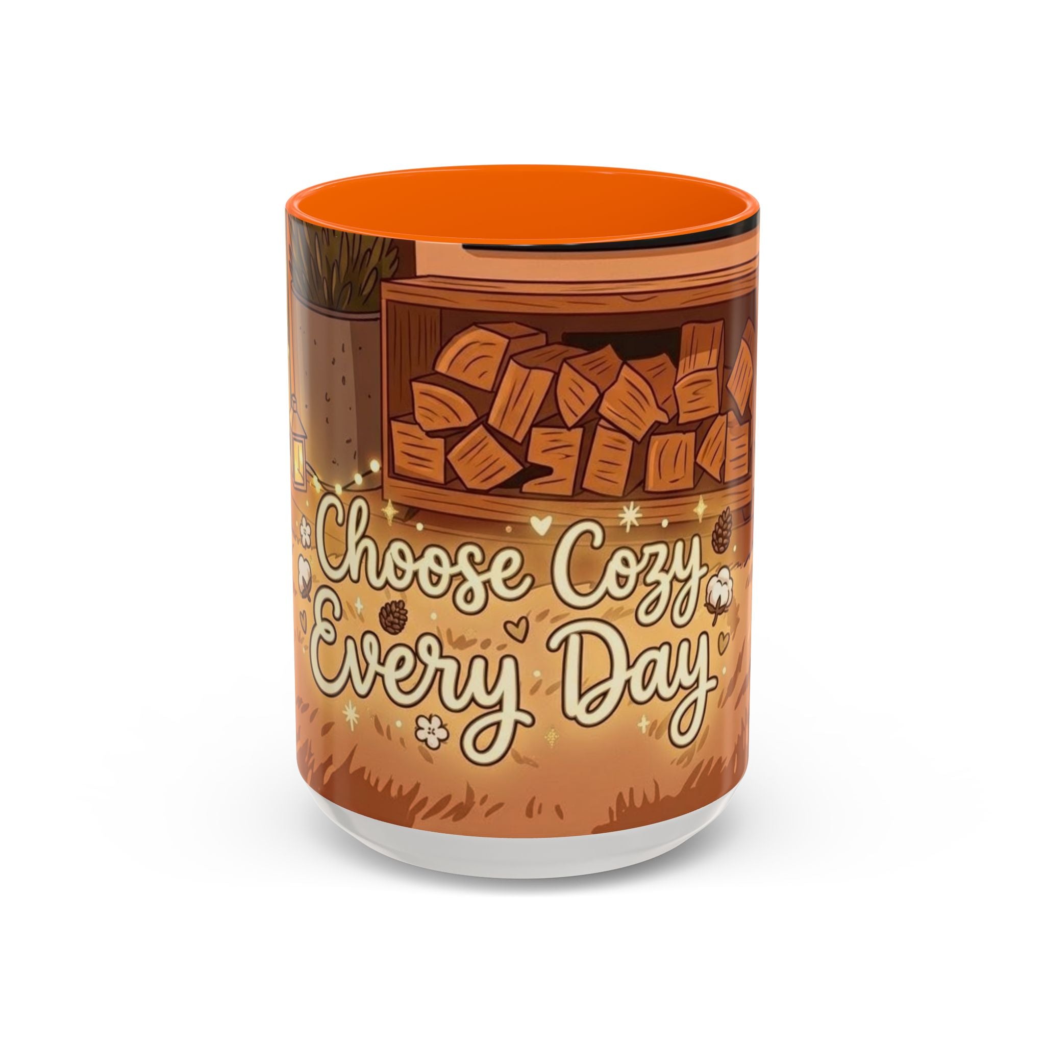 Cozy Fireplace Accent Coffee Mug — "Choose Cozy Every Day"