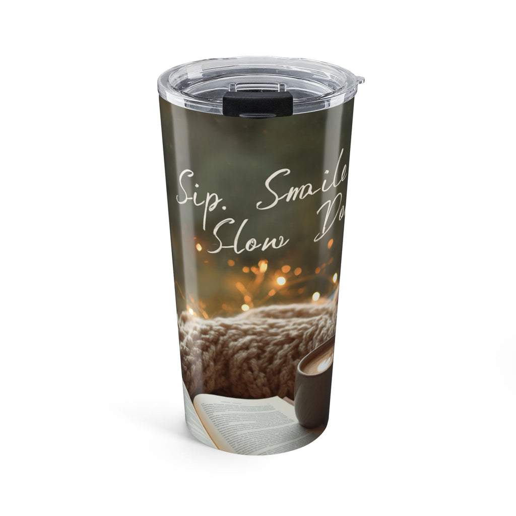 20oz Tumbler — "Sip, Smile, Slow Down" Cozy Knit Coffee Travel Mug