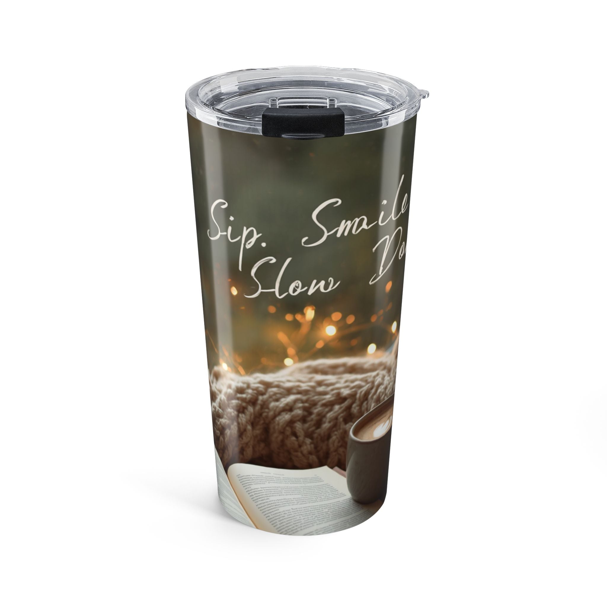 20oz Tumbler — "Sip, Smile, Slow Down" Cozy Knit Coffee Travel Mug