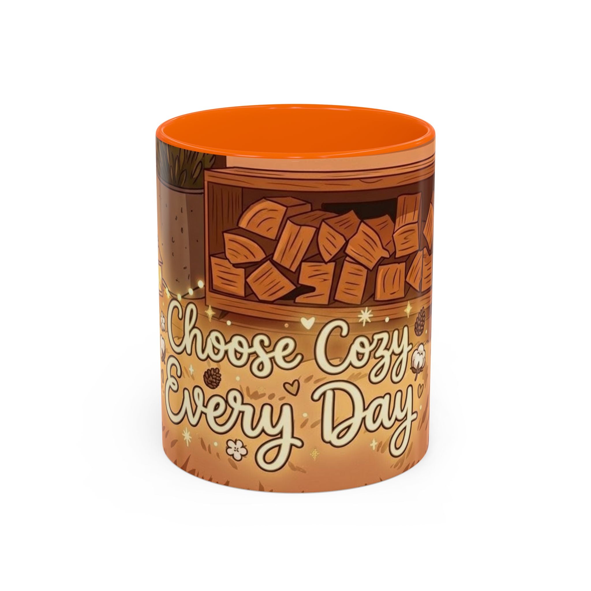 Cozy Fireplace Accent Coffee Mug — "Choose Cozy Every Day"