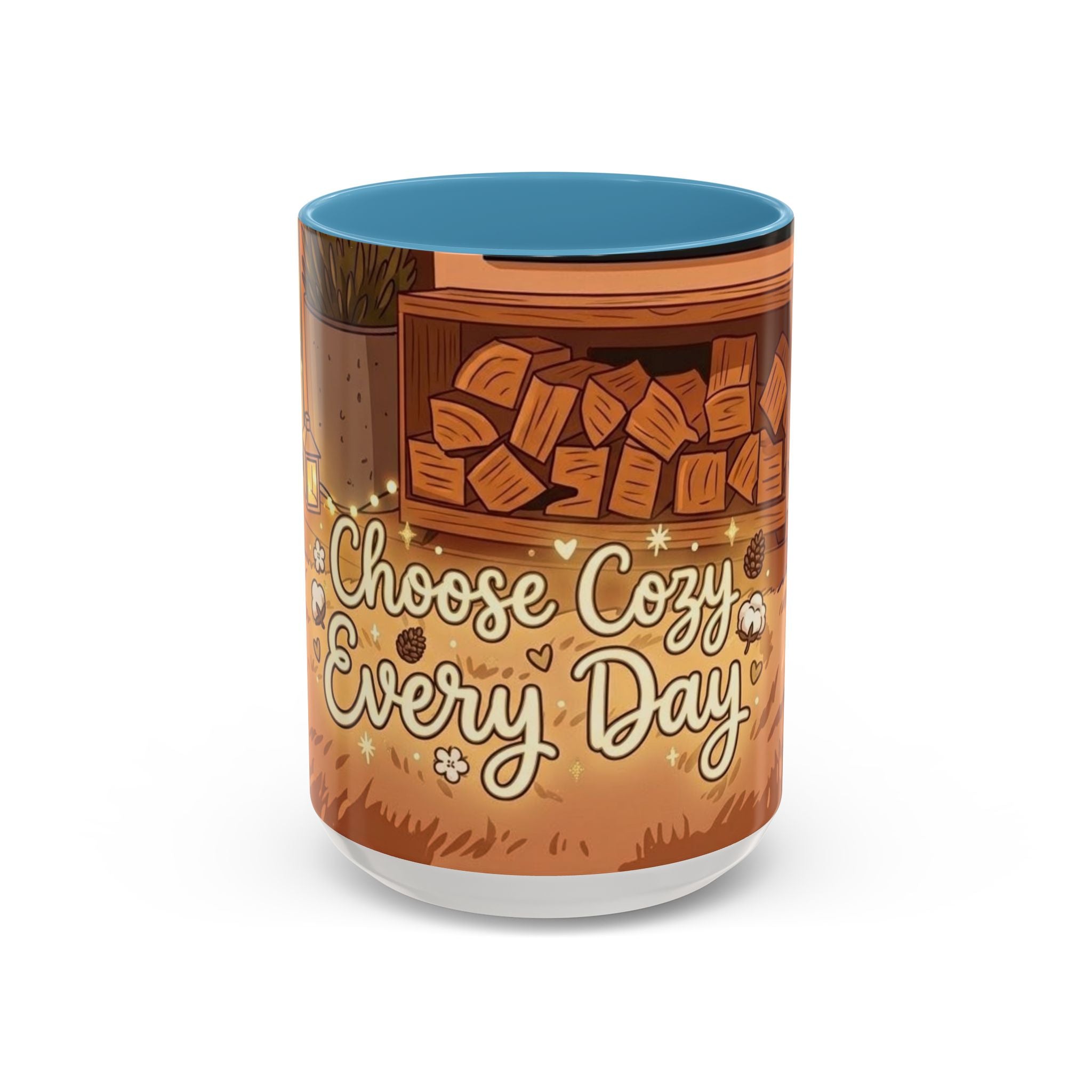 Cozy Fireplace Accent Coffee Mug — "Choose Cozy Every Day"