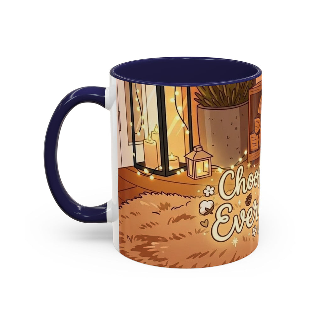 Cozy Fireplace Accent Coffee Mug — "Choose Cozy Every Day"