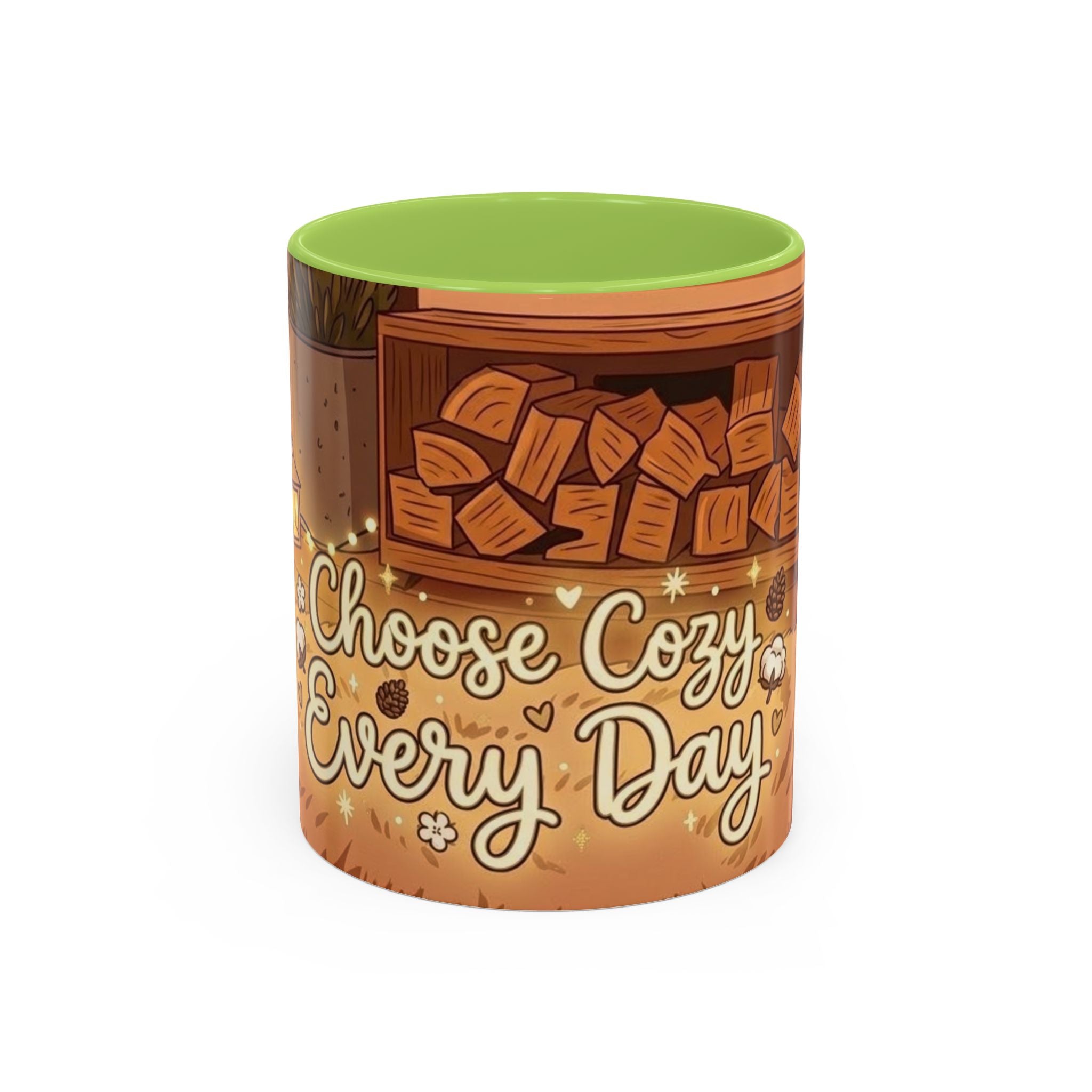 Cozy Fireplace Accent Coffee Mug — "Choose Cozy Every Day"