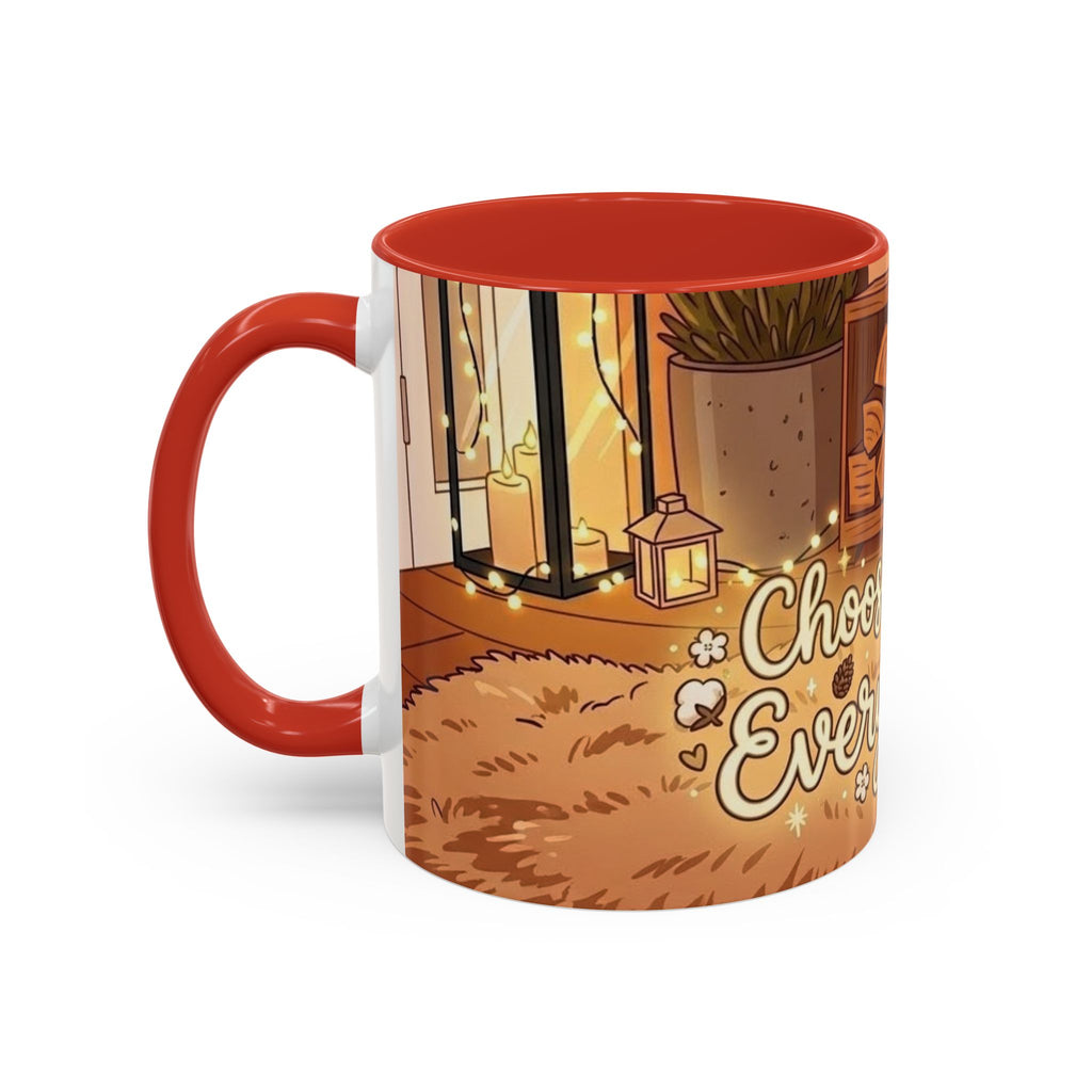 Cozy Fireplace Accent Coffee Mug — "Choose Cozy Every Day"