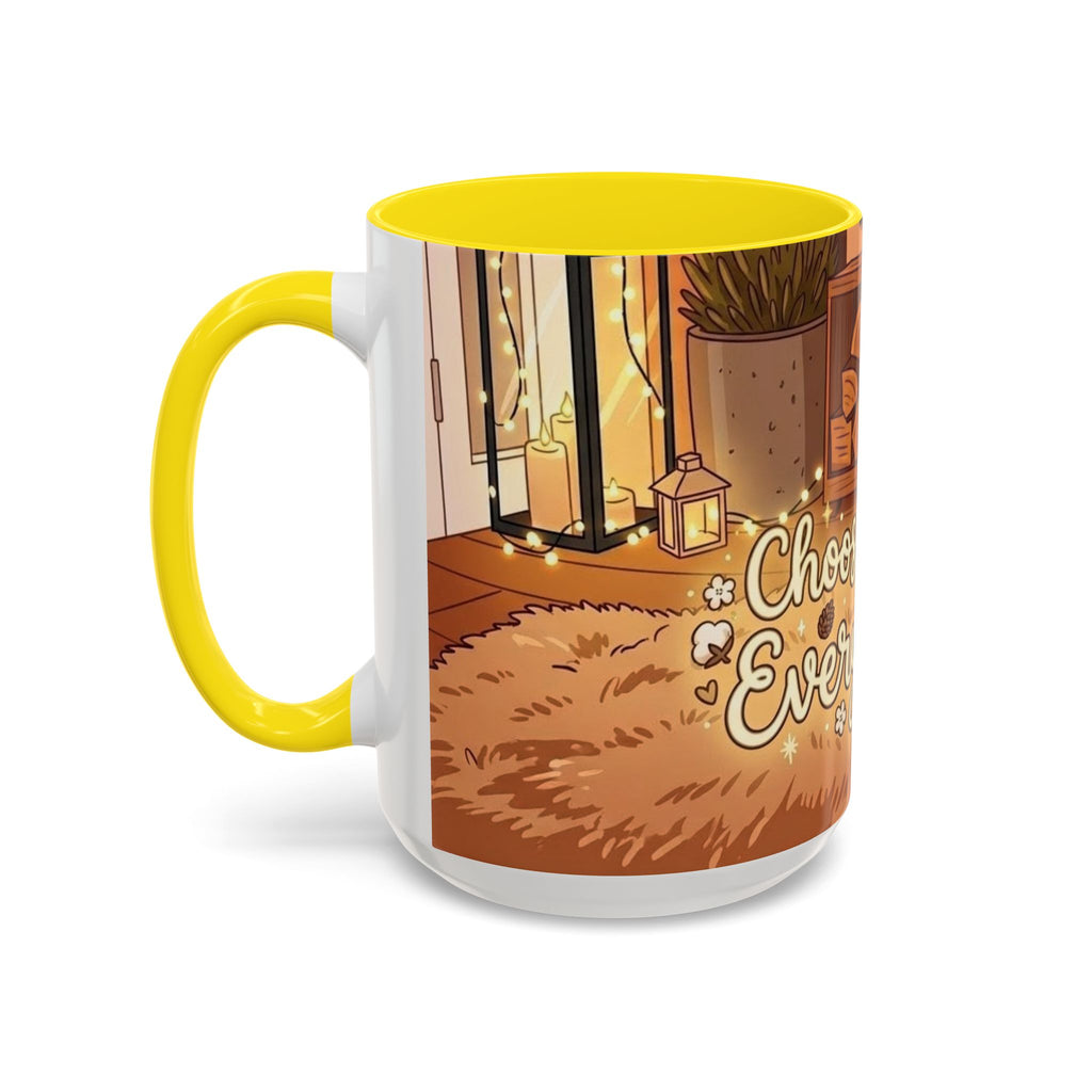 Cozy Fireplace Accent Coffee Mug — "Choose Cozy Every Day"