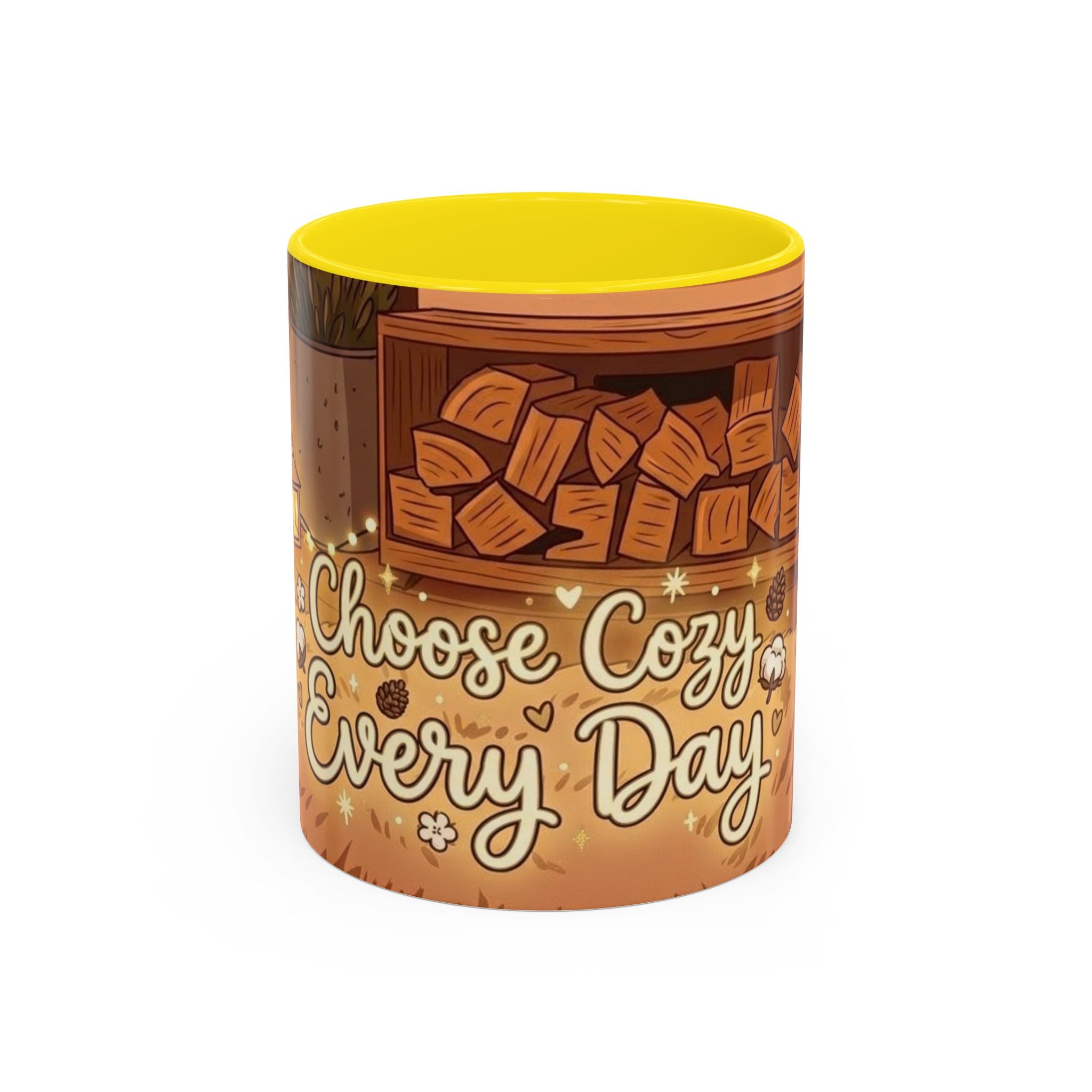 Cozy Fireplace Accent Coffee Mug — "Choose Cozy Every Day"