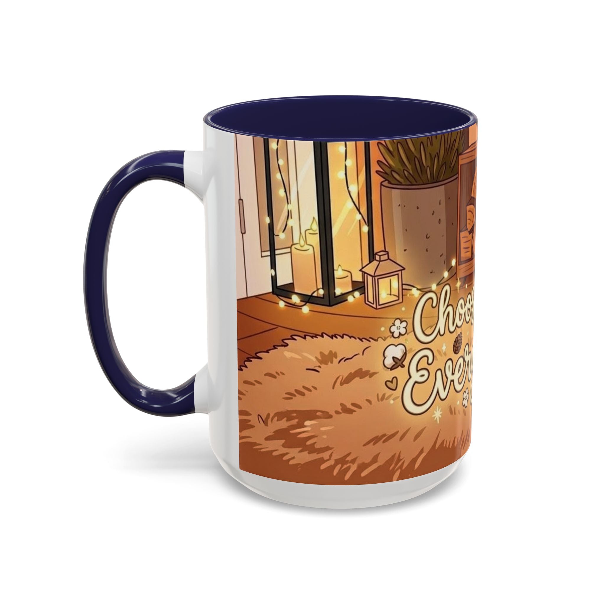 Cozy Fireplace Accent Coffee Mug — "Choose Cozy Every Day"
