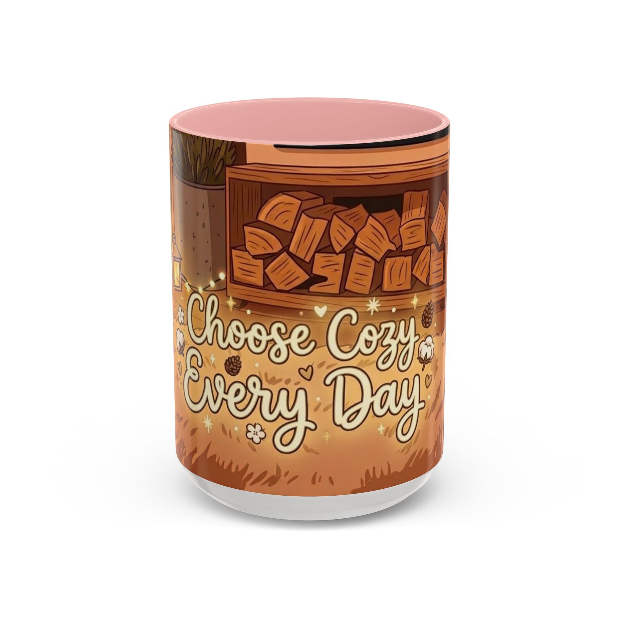Cozy Fireplace Accent Coffee Mug — "Choose Cozy Every Day"