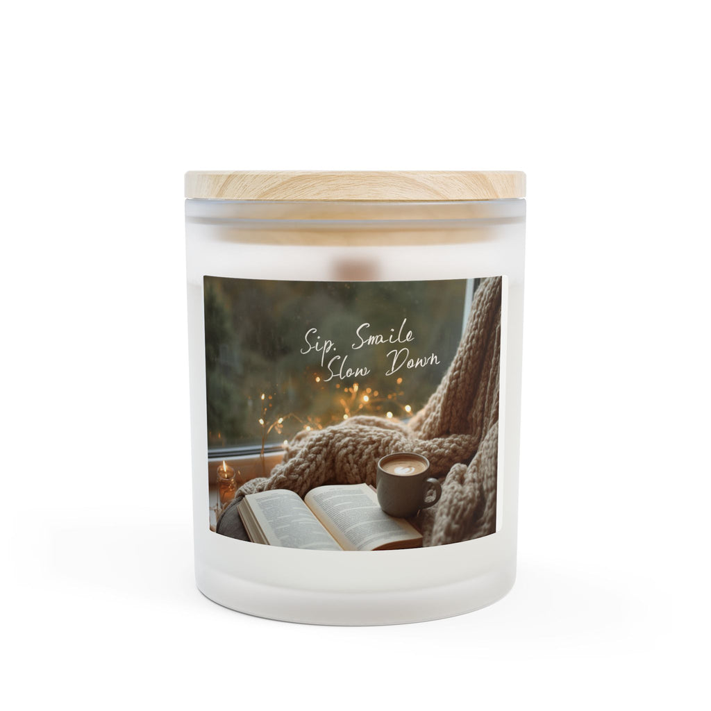 Cozy Moments Candle – 'Sip, Smile, Slow Down' Frosted Glass 11oz